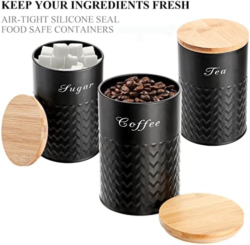Bekith 3 Pack Kitchen Canisters with Bamboo Lids, Airtight Metal