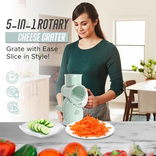 5-in-1 Rotary Cheese Grater, Green