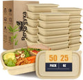 50Pack Meal Prep Containers Reusable with Lids, 25oz Bamboo-Powder