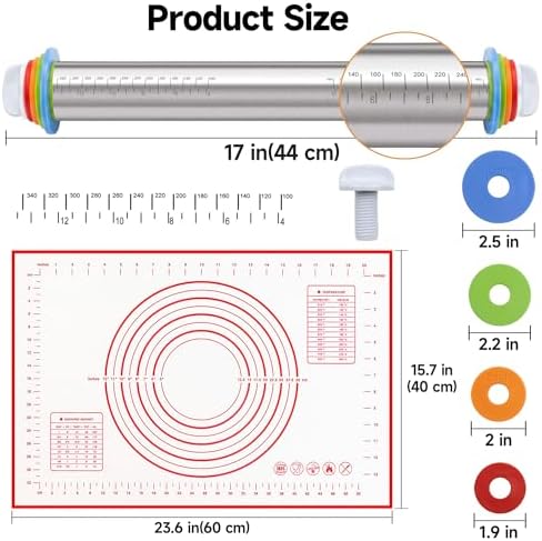 Vakoo Rolling Pin and Silicone Baking Mat Set