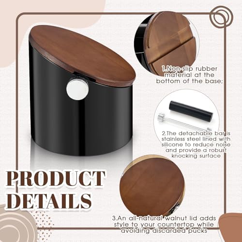 Reallnaive 5.3in Espresso Knock Box with Lid, Black, Round