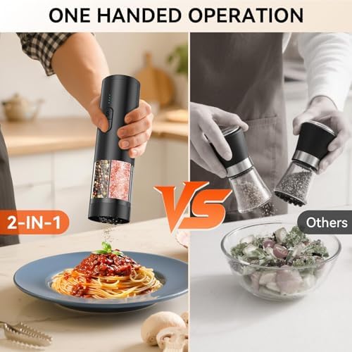 2 in 1 Electric Salt and Pepper Grinder Set, Black