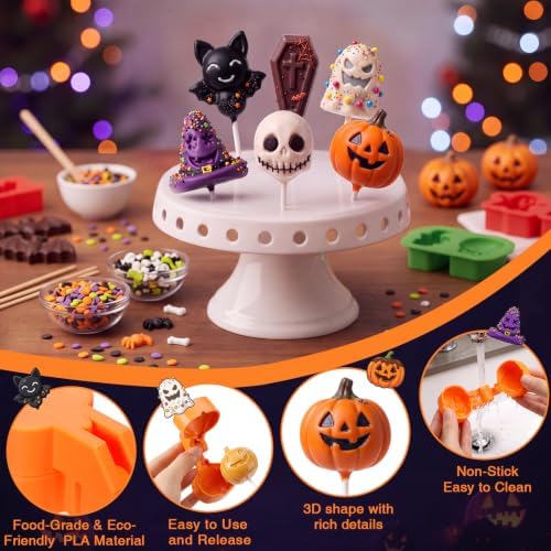 6 Pcs Halloween Cake Pop Mold with 200 Sticks Halloween