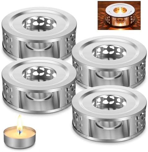 4 Pack Teapot Warmer, Stainless Steel Tea Warmer with Tealight Candle