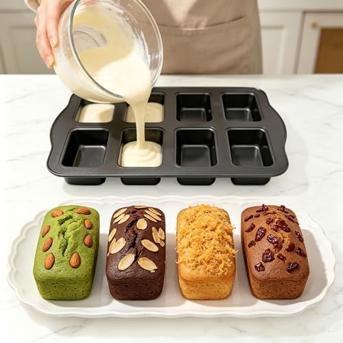 Mini Loaf Baking Pan, 8-Cavity Non-Stick Bread Pans Set, Gray