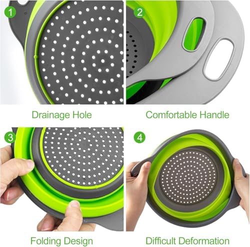 Collapsible Colander Set of 3 Round Silicone Kitchen Strainer Set