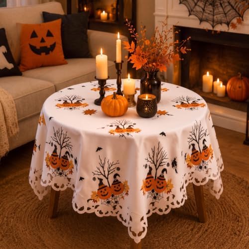 SiliFine Halloween Tablecloth Embroidered 34'' Square Witch Table