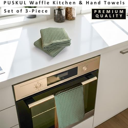 PÜSKÜL Natural 100% Turkish Cotton Waffle Hand and Kitchen Towels Set