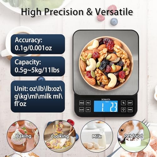 BOMATA Large Kitchen Scale 0.1g/0.001oz High Precision, 11lb Bakery