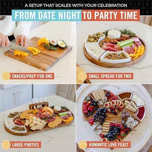Elite Snacker Large Charcuterie Board Set, Acacia Wood, Natural Oil Finish