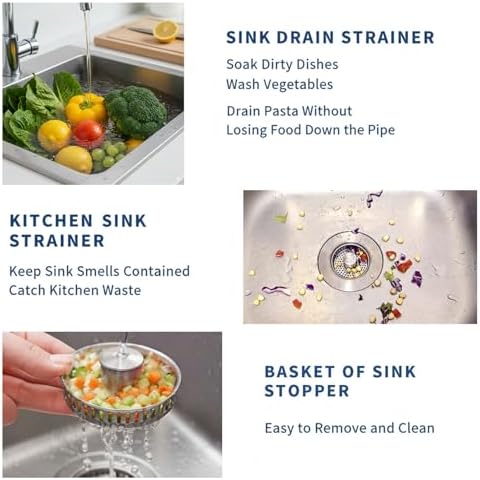 3-in-1 Kitchen Sink Stopper, Stainless Steel, Fits 3.5-Inch Drains
