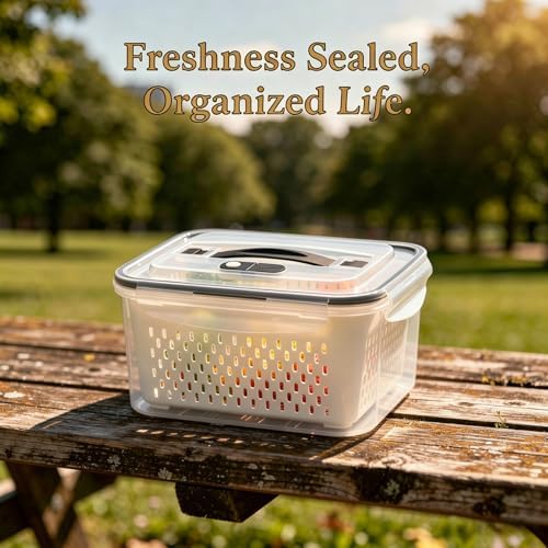 4Pcs Fridge Produce Storage Bins, Airtight Containers w/ Colander Vent