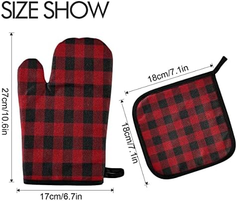 Oven Mitts Quilted Cotton Lining Buffalo Red Plaid Potholders BBQ