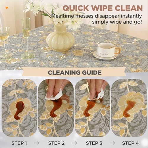 Rectangle PVC Table Cloth Elegant Gold Vine Flower Waterproof