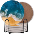 Ocean Coastal Theme Round Coasters Set of 6 - Abosrbent Ceramic