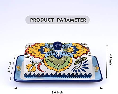 NAGU Hand Drawn Ceramic Butter Dish with Lid, Farmhouse Butter Plate