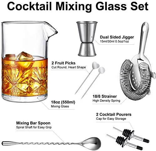 Cocktail Mixing Glass, veecom 18oz Crystal Mixing Glass Bartender Kit