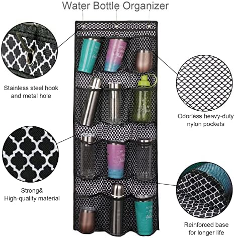 Water Bottle Organizer over the Door Cup Holder with 12 Large Pockets