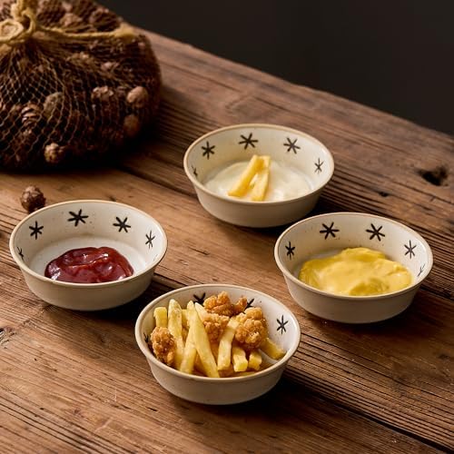 Stoneware Dipping Sauce Side Dishes Set of 4-3.7" Rustic Condiment