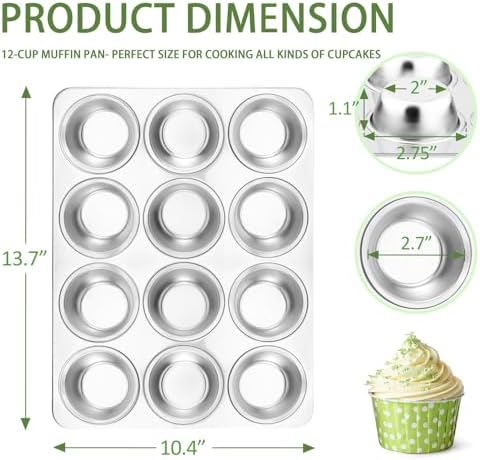 Herogo 12-Cup Stainless Steel Muffin Pan Tin for Baking