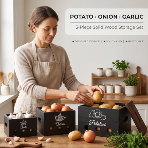 Potato and Onion Storage Bin, 3Pcs Fresh Vegetable Garlic and Onion