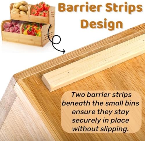Noamus 2 Tier Bamboo Stackable Storage Bins, 4 Compartment Potato and