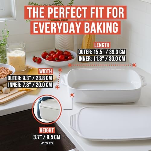 Chef Pomodoro Casserole Dish With Lid Ceramic Baking Dish White