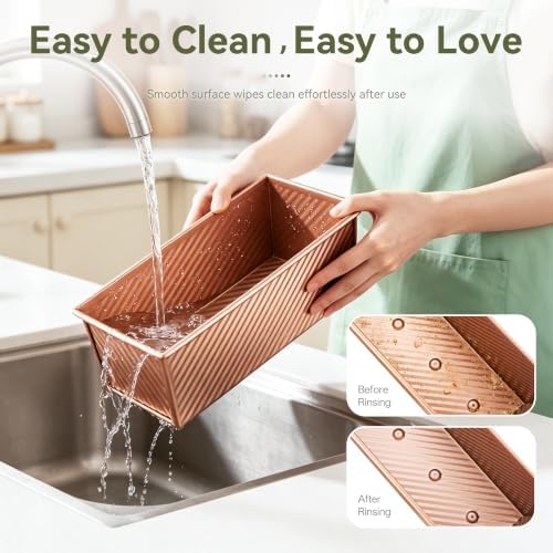 3 Sizes Bread Loaf Pan with Lid Set, Nonstick Pullman Pan (Rose Gold)