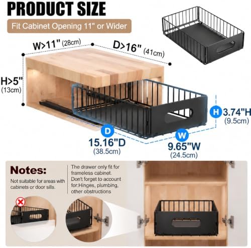 2 Pack Pull Out Cabinet Organizer,Heavy Duty 9.7"Wx15.2"D Slide Out