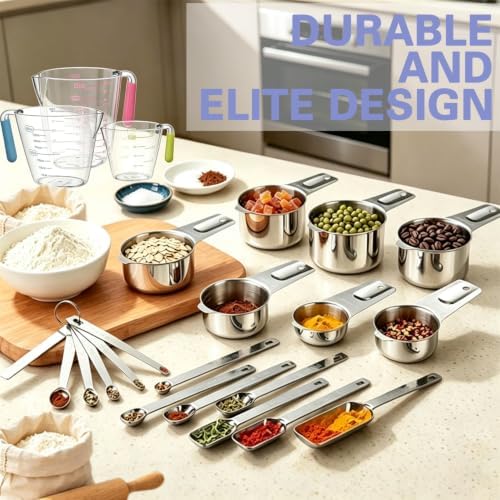 Stainless Steel Measuring Cups and Spoons Set, 6 Stainless Steel
