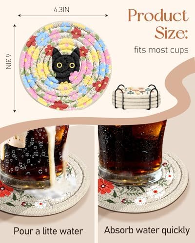 Drink Coasters Set of 4 - Cute Absorbent Cup Coasters for Drinks