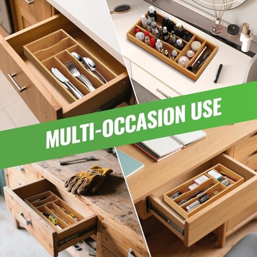 Bamboo Silverware Organizer, 6.7" x 14.2" x 1.6"