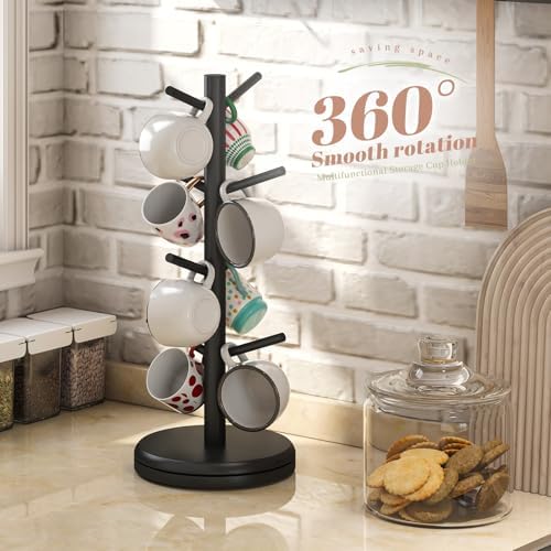 STDDRE Mug Holder Tree 360° Rotated Mug Tree Coffee Cup Holder Bamboo