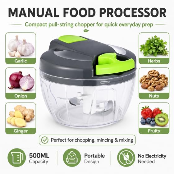 Mini Food Processor Vegetable Chopper, Manual Portable Hand Pull