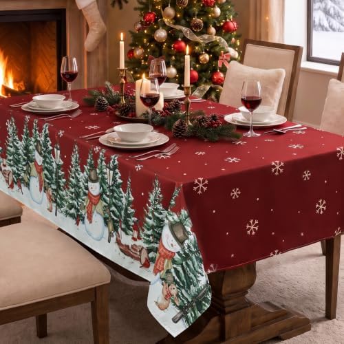 Romanstile Red Christmas Tree Snowman Tablecloth 60 x 84 Inch