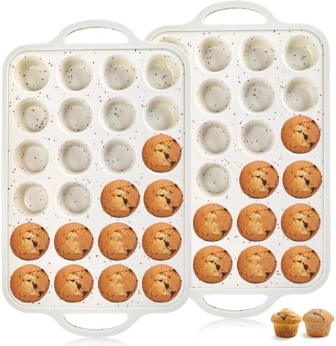 2 Pieces Silicone Muffin Pans, Reinforced Metal Frame