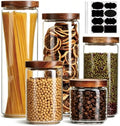 Flrolove Glass Canisters With Wooden Lids, Kitchen Jars for Storage