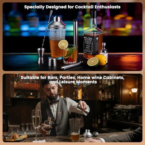 3 Pack Glass Cocktail Shaker Set, 23oz Bartender Kit with Built-in