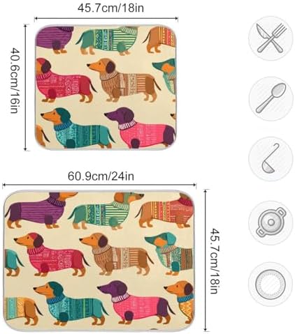 OTVEE Cute Dog Art Dish Drying Mat for Kitchen Counter Absorbent Heat
