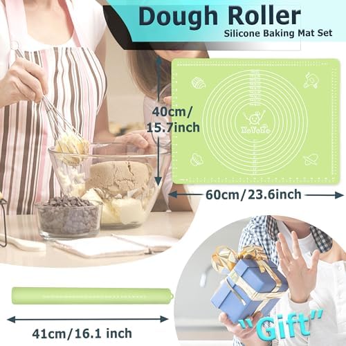 Rolling Pin Silicone Baking Pastry Mat Set, 15.7" x 24"