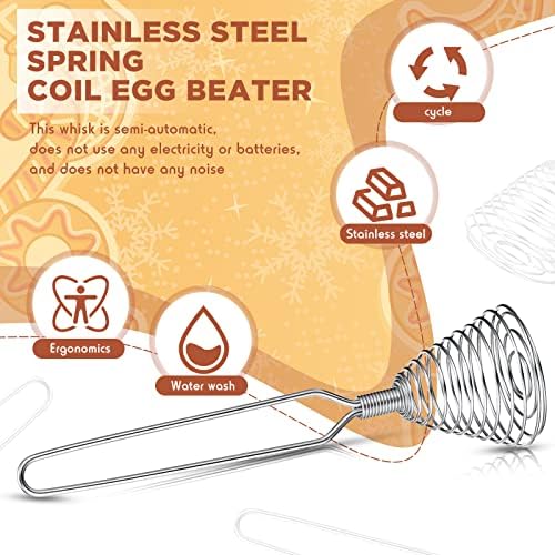 Chengu 4 Pcs Stainless Steel Spring Whisk, 8.46 Inch Hand Push Beater