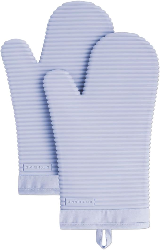 KITCHENAID Ribbed Soft Silicone Oven Mitt 2-Pack Set, Lavender Cream by KitchenAid