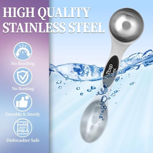 Magnetic Measuring Spoons Set of 8 with Leveler, Stainless Steel Metal
