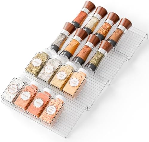 Yieach 4 Pack Adjustable Narrow Spice Rack for Drawer - Expandable