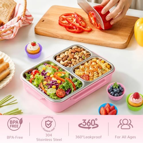KHOXU 28oz Stainless Steel Bento Box, Pink