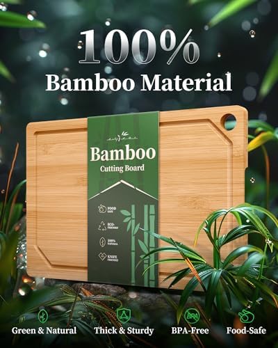 Kitsure Bamboo Cutting Board for Kitchen, Large, Natural