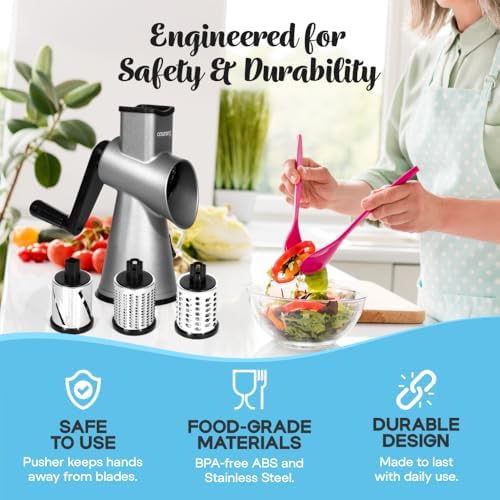 Courant Cheese Grater Hand Crank, 3 Interchangeable Blades