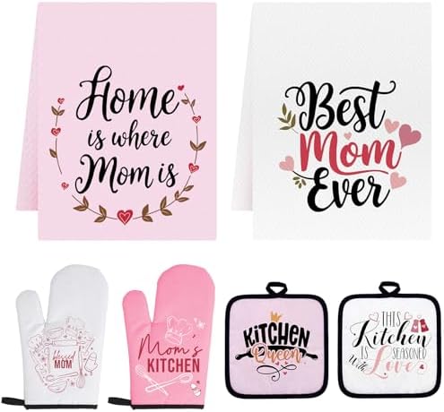 6 Pcs Mothers Day Oven Mitts Pot Holder Kitchen Towels Gloves