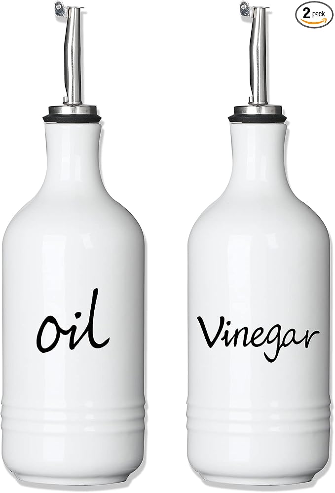 Farmhouse Ceramic Oil and Vinegar Dispenser Bottle Set, 15 oz by HOME