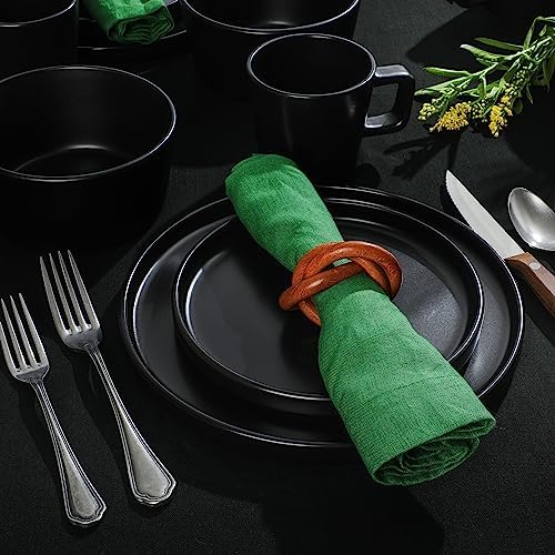 Gibson Home Bowery 32 Piece Matte Black Stoneware Dinnerware Plates, Bowls, and Mugs Set - Service for 8